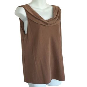 ORVIS Silk Sleeveless Women's Top, Cocoa Brown, Pretty Draped Neck. L